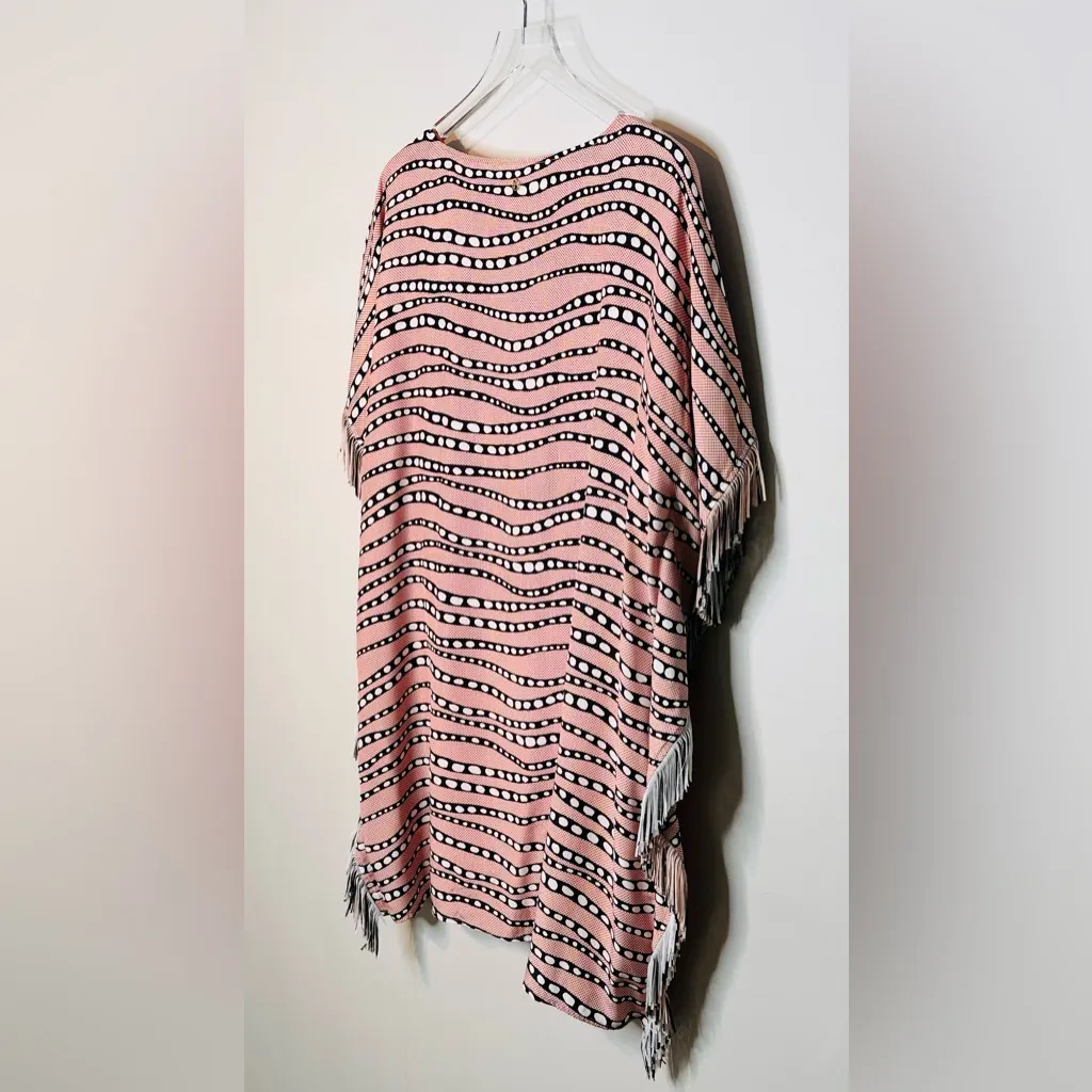Marie Oliver Maura Silk Fringe‎ Trim Pink Black Print Caftan Dress - Image 8
