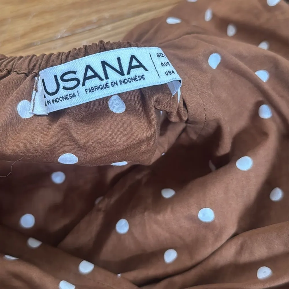 Lusana Leeta Brown Polka Dot Puff sleeve Short Sleeve V - Image 4