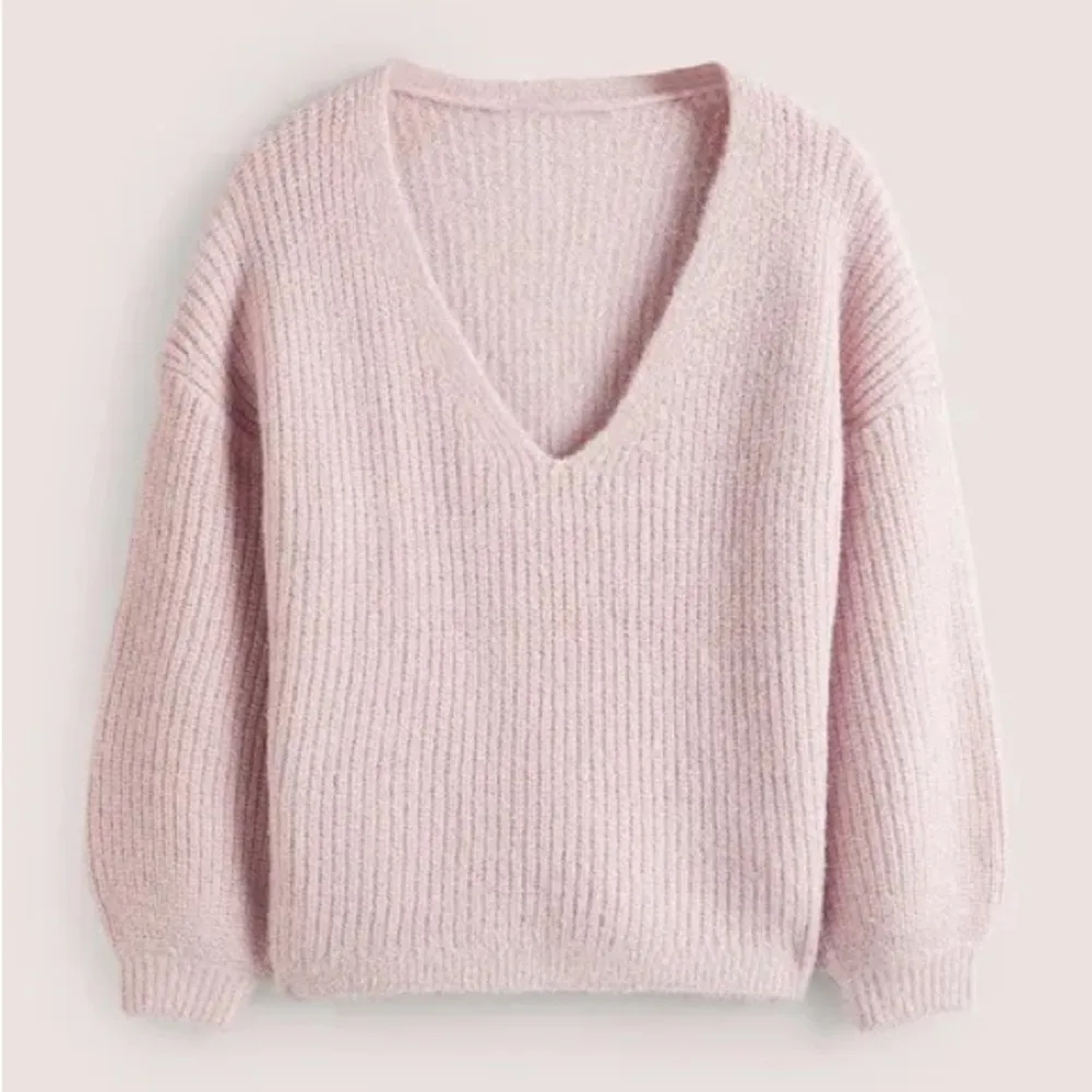 NWT Boden Sparkle Ribbed Chunky Fluffy V Neck Sweater Cameo Pink Sparkle 2 - Image 3