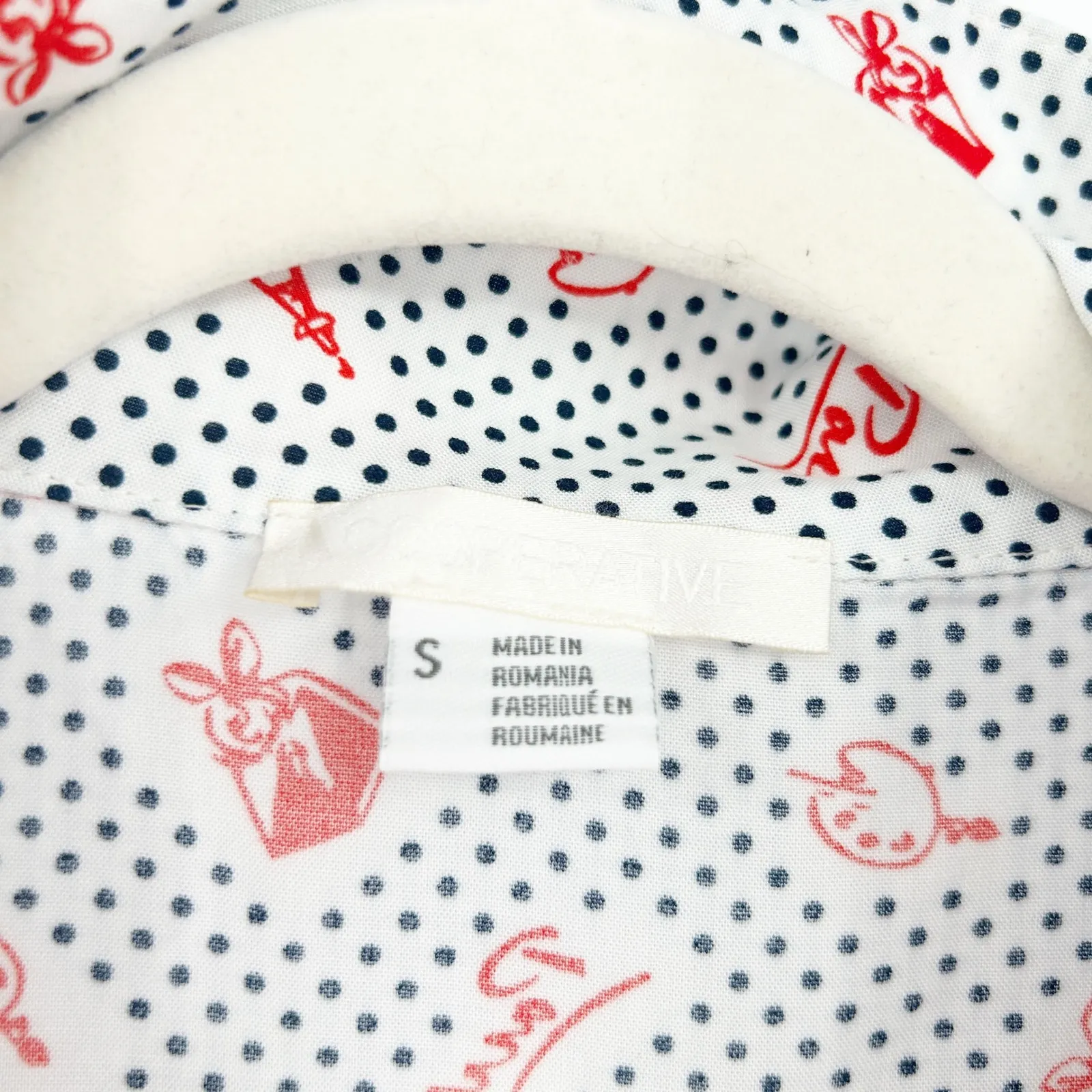 Urban Outfitters UO Cooperative Paris Novelty‎ Print Polka Dot Blouse Top Size S - Image 4