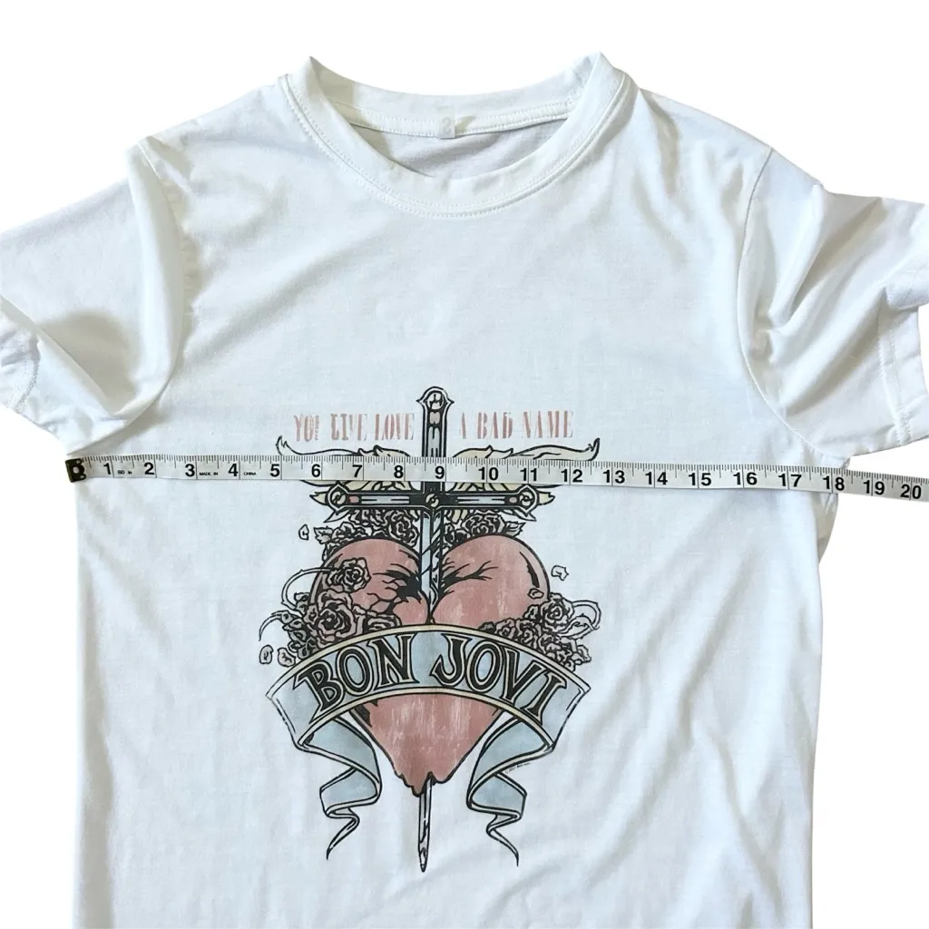 American Classics Bon Jovi Vintage Style Short Sleeve Band Tee White Size Small - Image 7