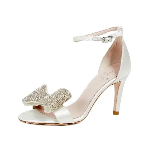 Kate Spade New York Gwenyth Crystal Bow Ankle Strap Sandal, Ivory Satin size 6 - Image 2