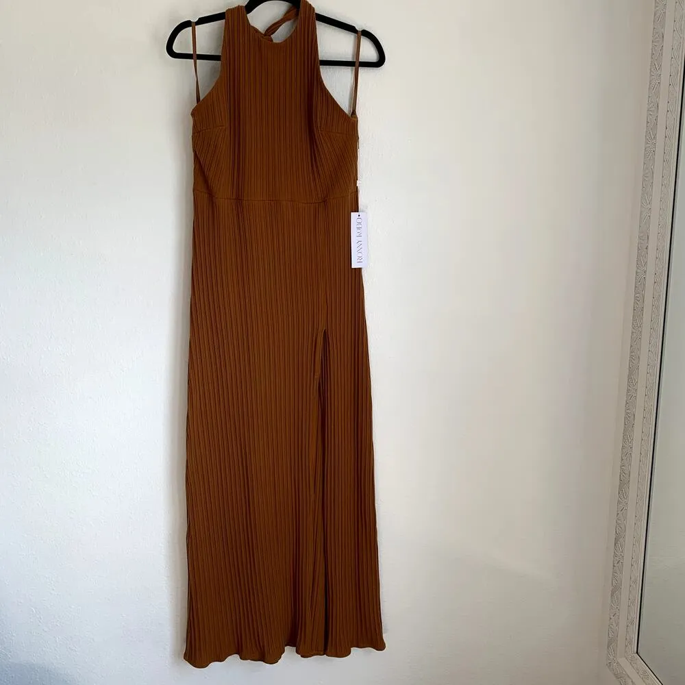 NWT Ronny Kobo Mora Textured Ribbed Maxi Dress in Whiskey Brown Size XL - Image 5