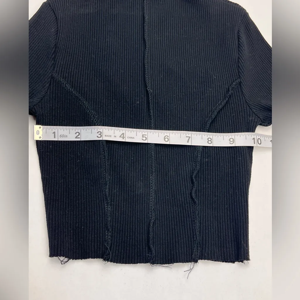 Naked Wardrobe Womens Size XS Black Mock Neck Ribbed Long‎ Sleeve Cropped Shirt - Image 5