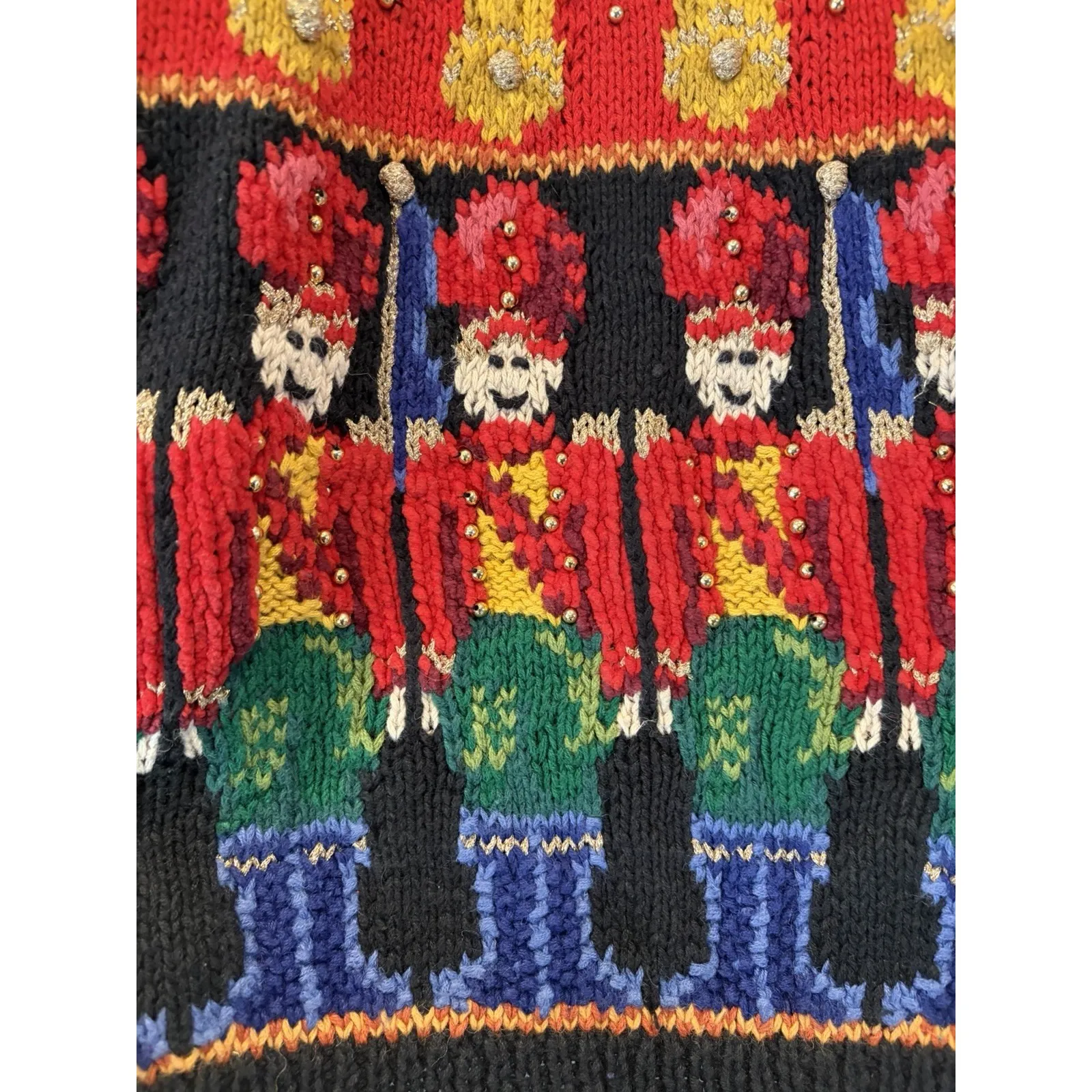 Vtg Marisa Christina Hand Knit Embellished Holiday Sweater Nutcrackers & Bears M Black Size M - Image 6