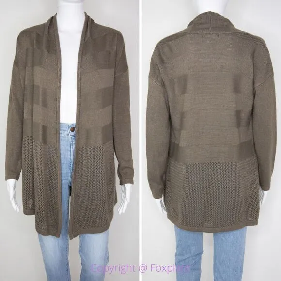 Design History dark olive open front long cardigan sweater, women size M petite‎ - Image 2