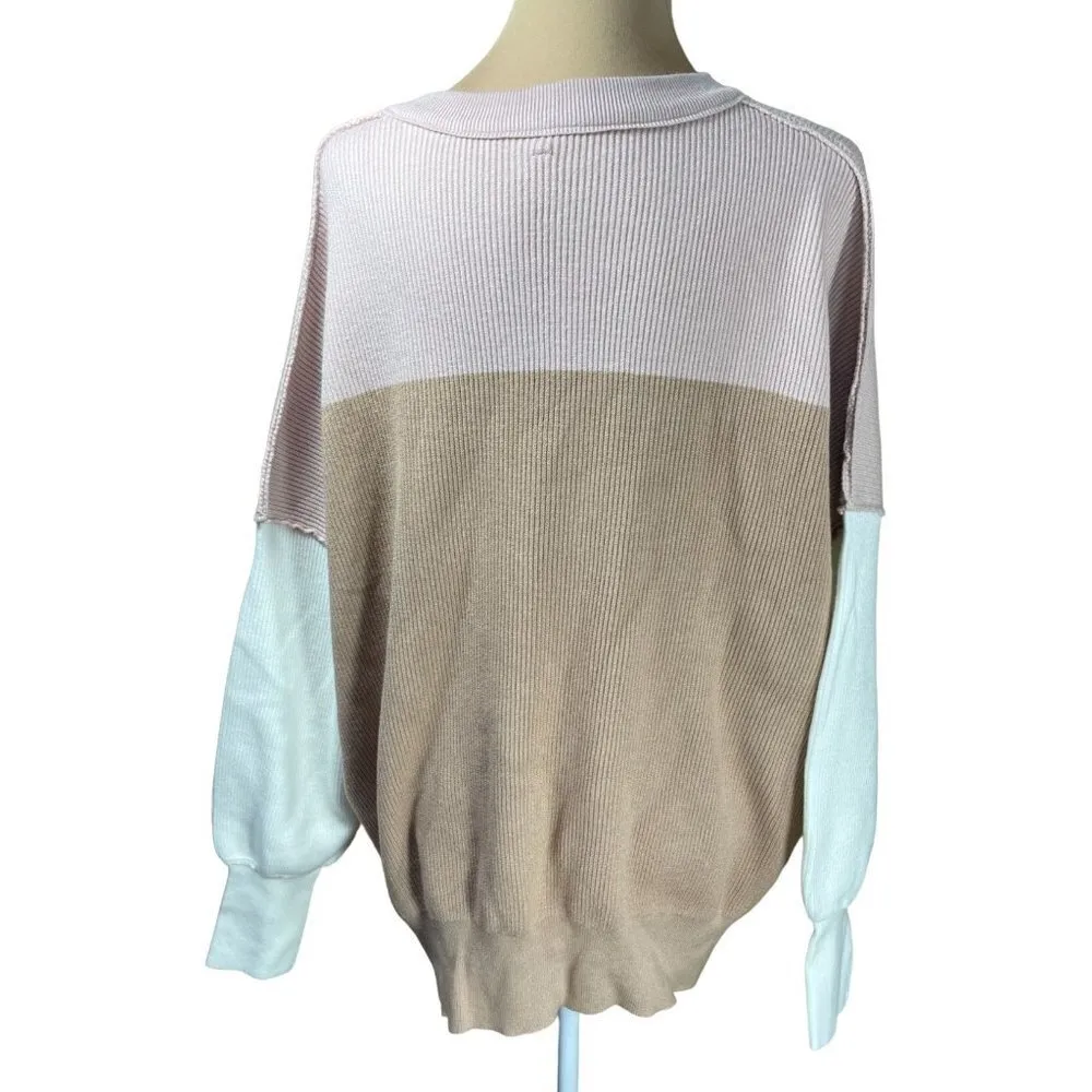 ANRABESS Women Crewneck Sleeve Oversize Ribbed Knit Pullover Sweater Size XL Ext Tan - Image 3