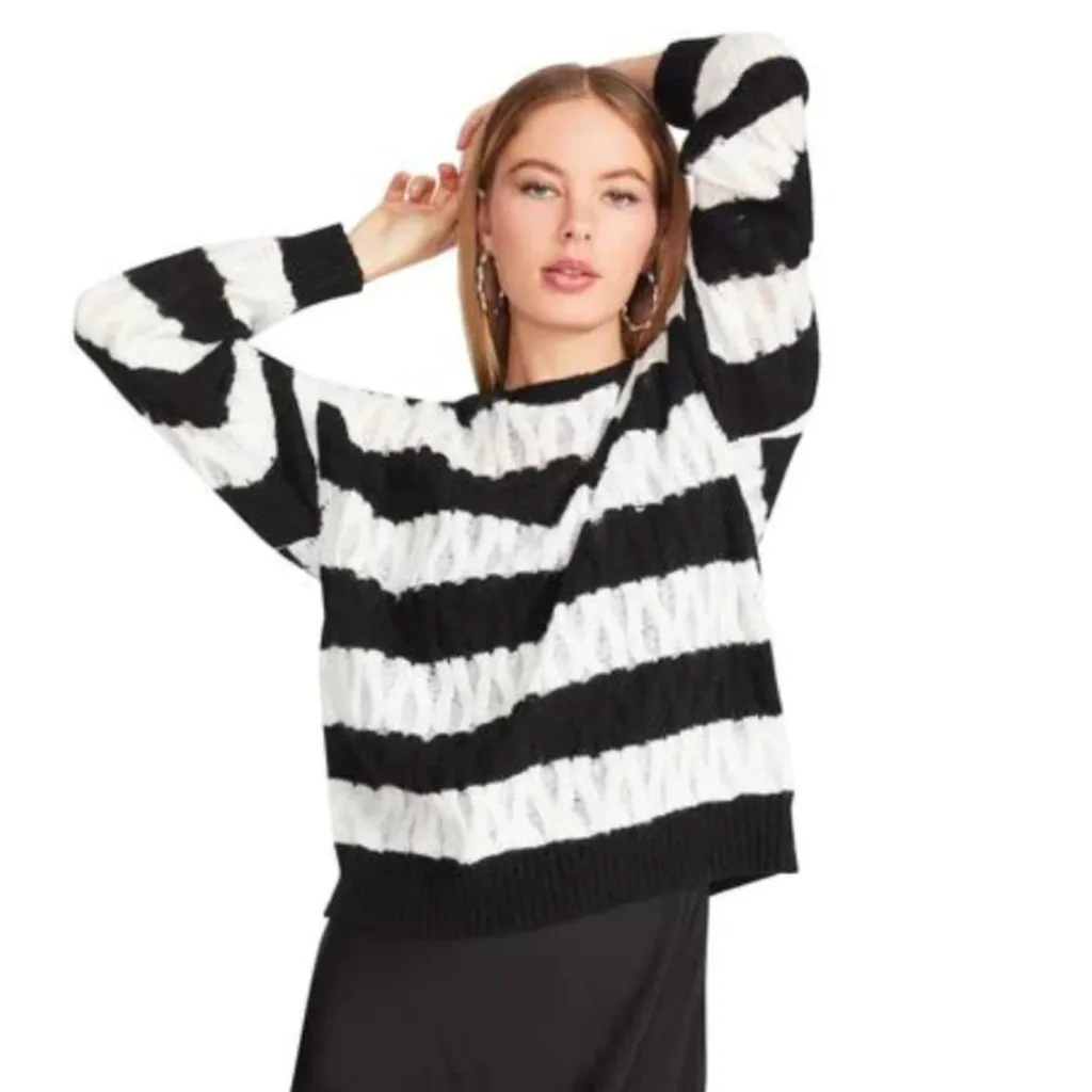 NWT Steve Madden KARLI SWEATER Striped Black White Medium Wool Blend - Image 3
