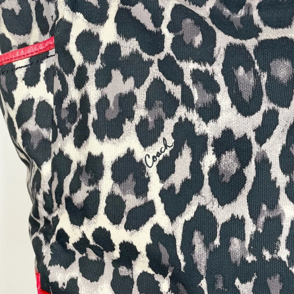 Coach Park Ocelot Print Carrie Tote Bag Satchel Purse Red Leather Logo F25178 - Image 6