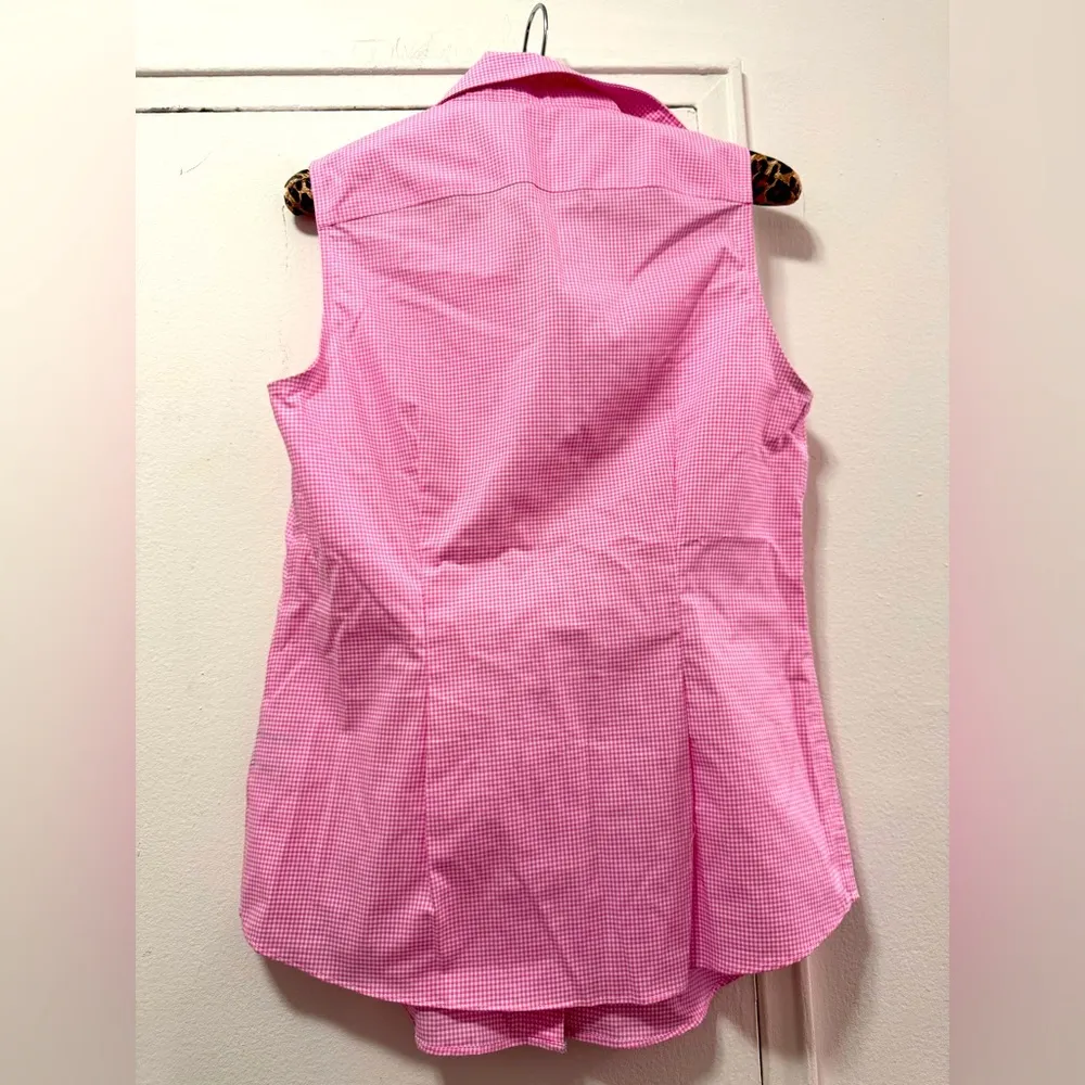 Ralph Lauren Sleeveless Blouse Gingham Pink Button Collared Top Small - Image 4