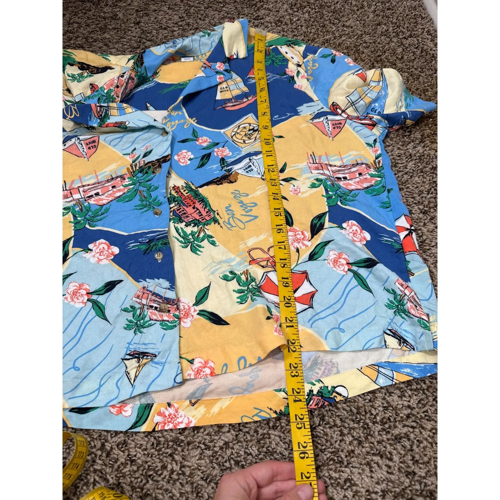 Old Navy Womens Playa Beach Scene Button Up Shirt Sz L Vacation Cruise Coastal - Image 8