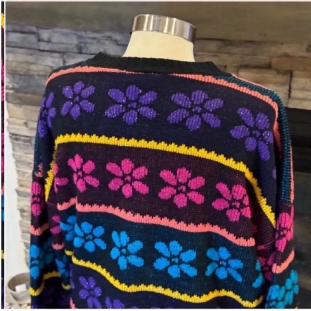Vintage Floral Stripe Sweater in Pink, Blue, and Yellow Pink Size undefined - Image 10