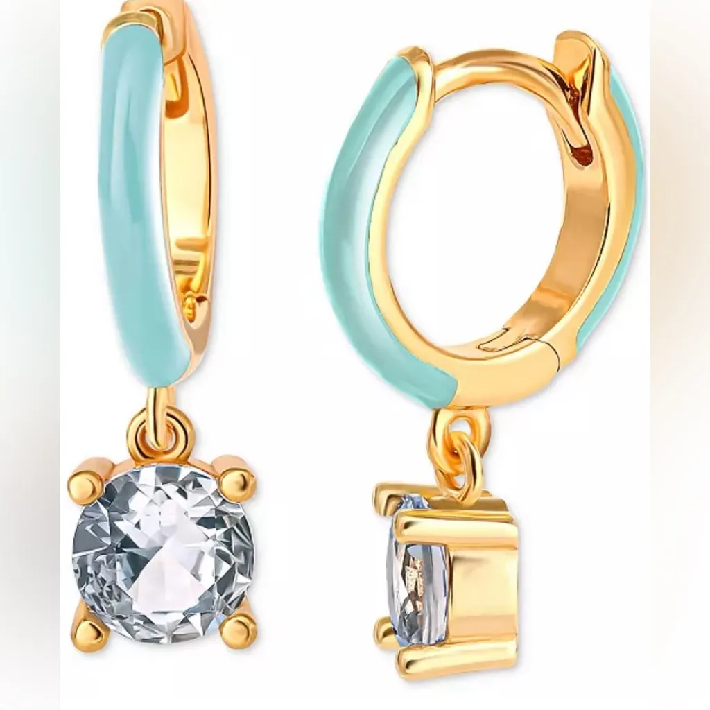 New Giani Bernini CZ  Blue Hoop Earrings 18k Gold-Plated Sterling Silver - Image 2