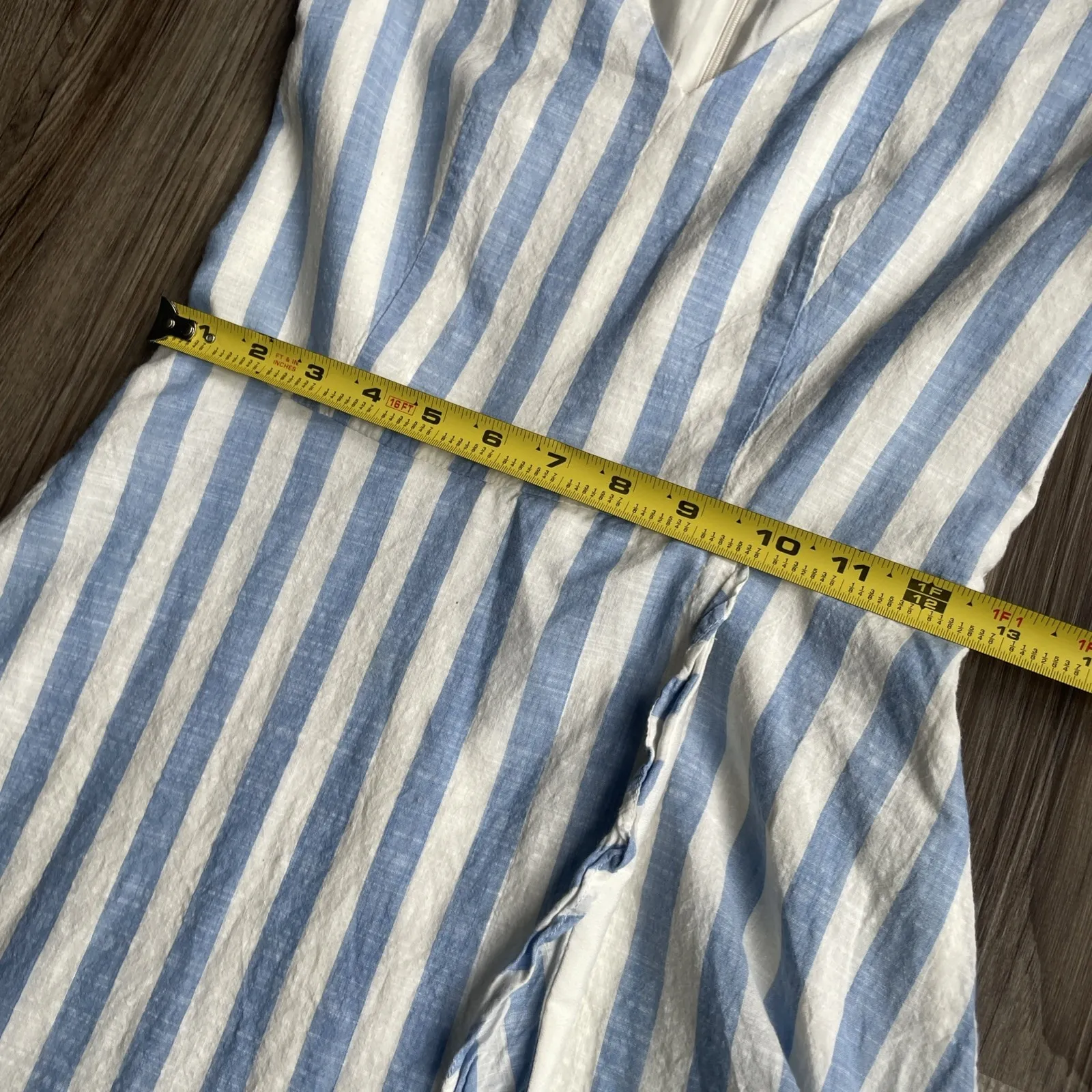 J. Crew Dress Women's 00 Blue/White Faux‎ Wrap Striped 100% Cotton Short Sleeves - Image 6