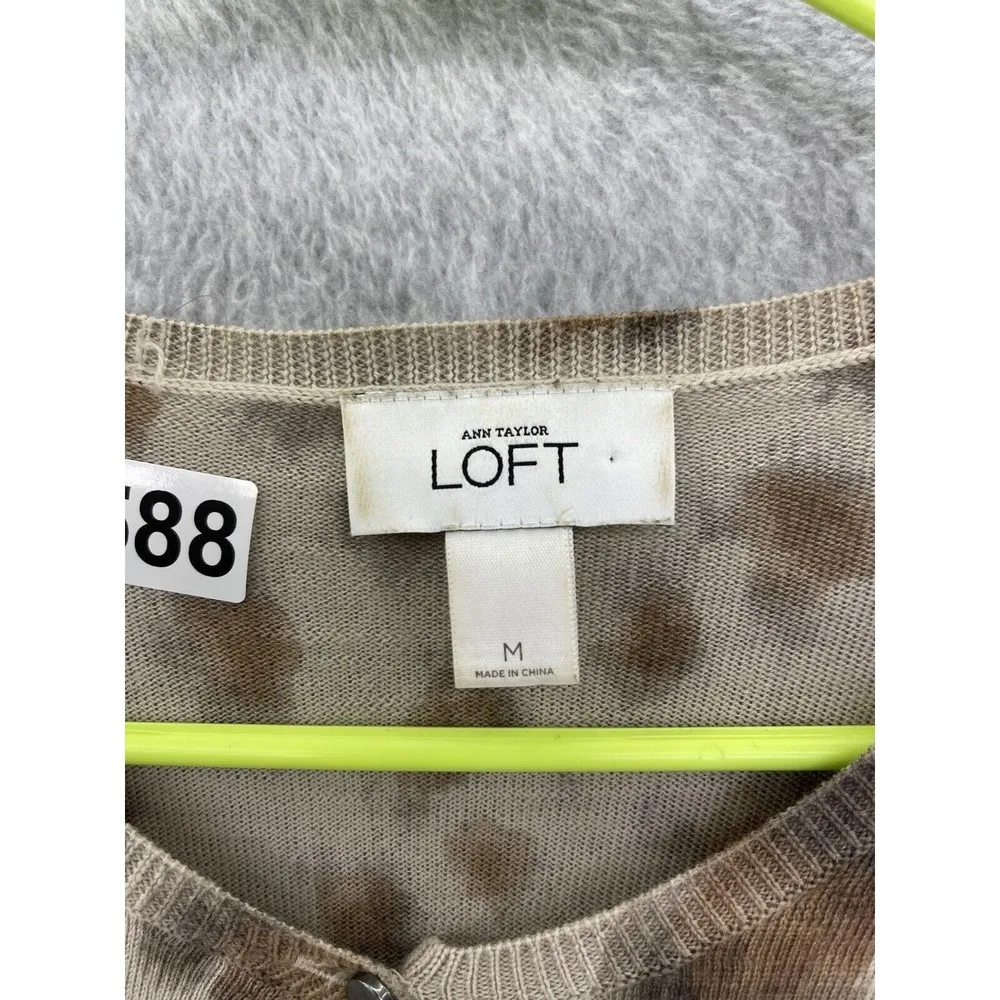 LOFT Ann Taylor Women's Cardigan Sweater Animal Print Medium 100% Merino wool - Image 10