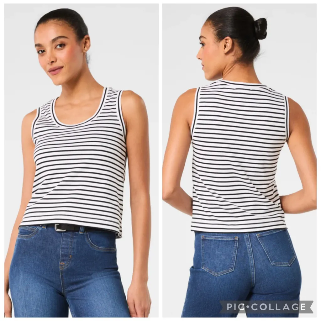 Spanx Cool Cotton Tank Top Black Mariner Stripe M - Image 2