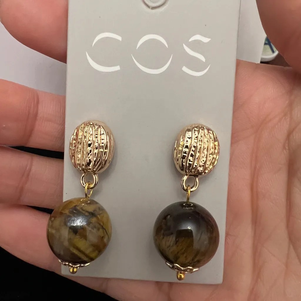 COS Gold and Brown Sphere Earrings - Image 2