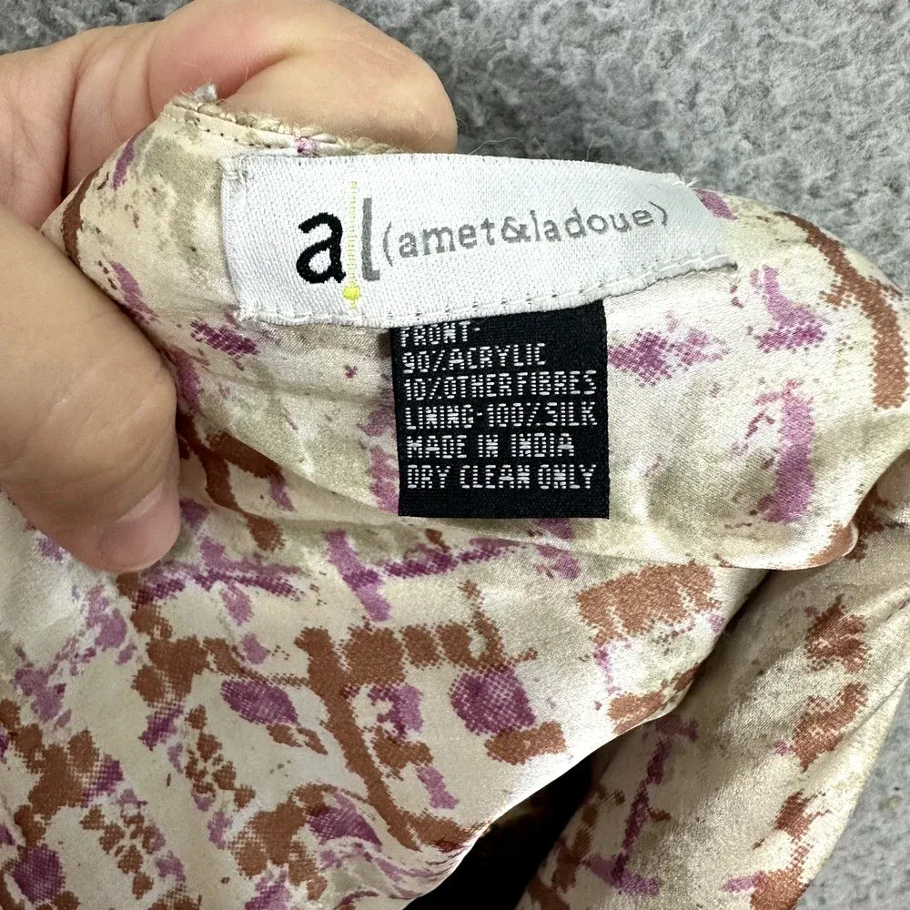 Amet & ladoue Scarf Floral‎ Mixed Media Silk Blend 3D Rosette Embroidered Boho Tan - Image 3