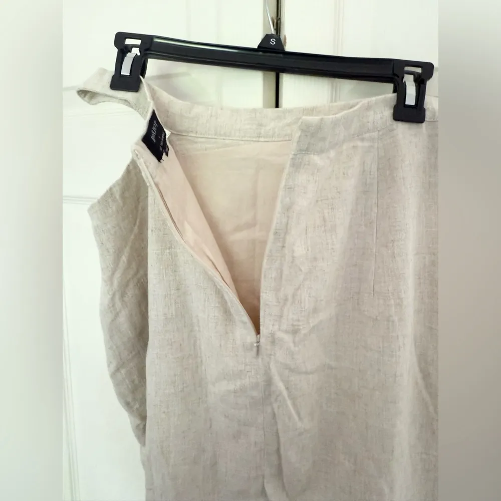 Bardot Linen Blend Midi Skirt Side Cut Out Oatmeal Cream Straight Size Large - Image 7