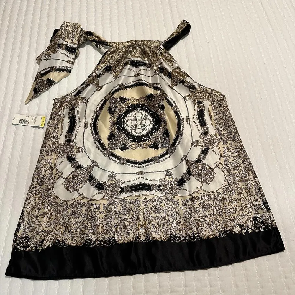 Metaphor Multi Color Printed Halter Top Tie Shoulder Blouse Sz K Medium - Image 10