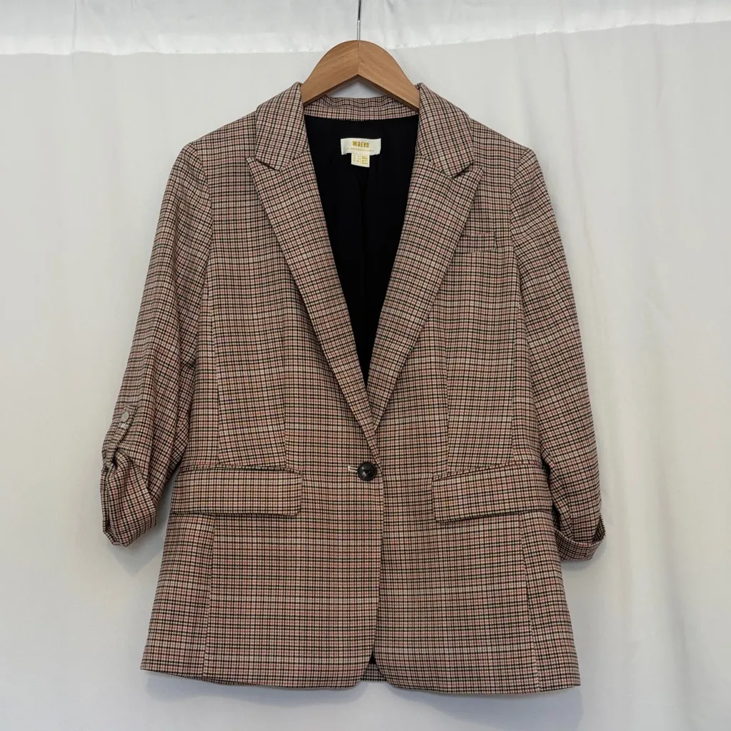 Anthropologie Maeve Roll Sleeve Houndstooth Blazer - Image 2