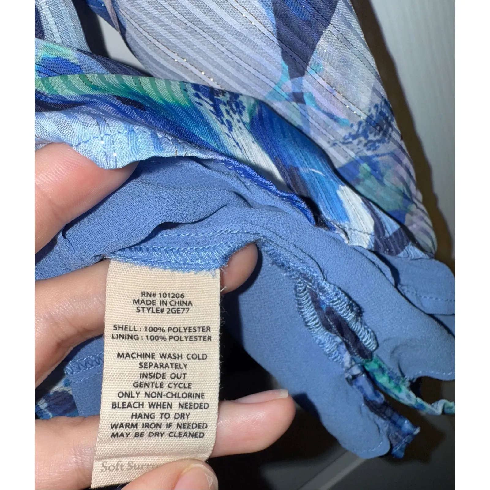 Soft Surroundings Floral Ruffle Blouse Long Sleeve Sheer Blue Size L - Image 4