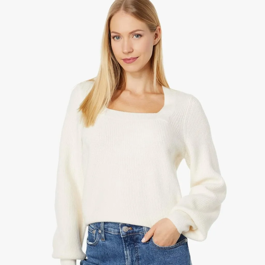 NWT Madewell Melwood Square-Neck Sweater in Coziest Yarn Cream Wool - Image 3