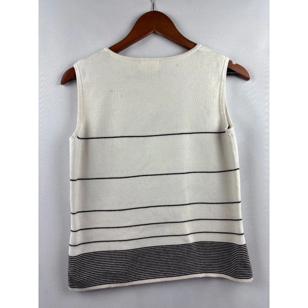Designers Originals Womens Sleeveless Striped Knit Top S Cotton White & Black - Image 4