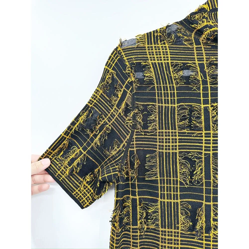 Lafayette 148 New York Fringed Plaid Mock Neck Sweater Dress Small - Image 3