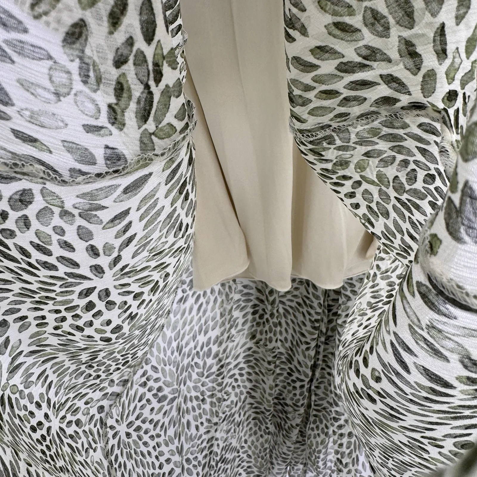 Alexa B Sheer Maxi Dress Womens 8 Green Leaf Print Rhinestone Belt Polyester - Image 6