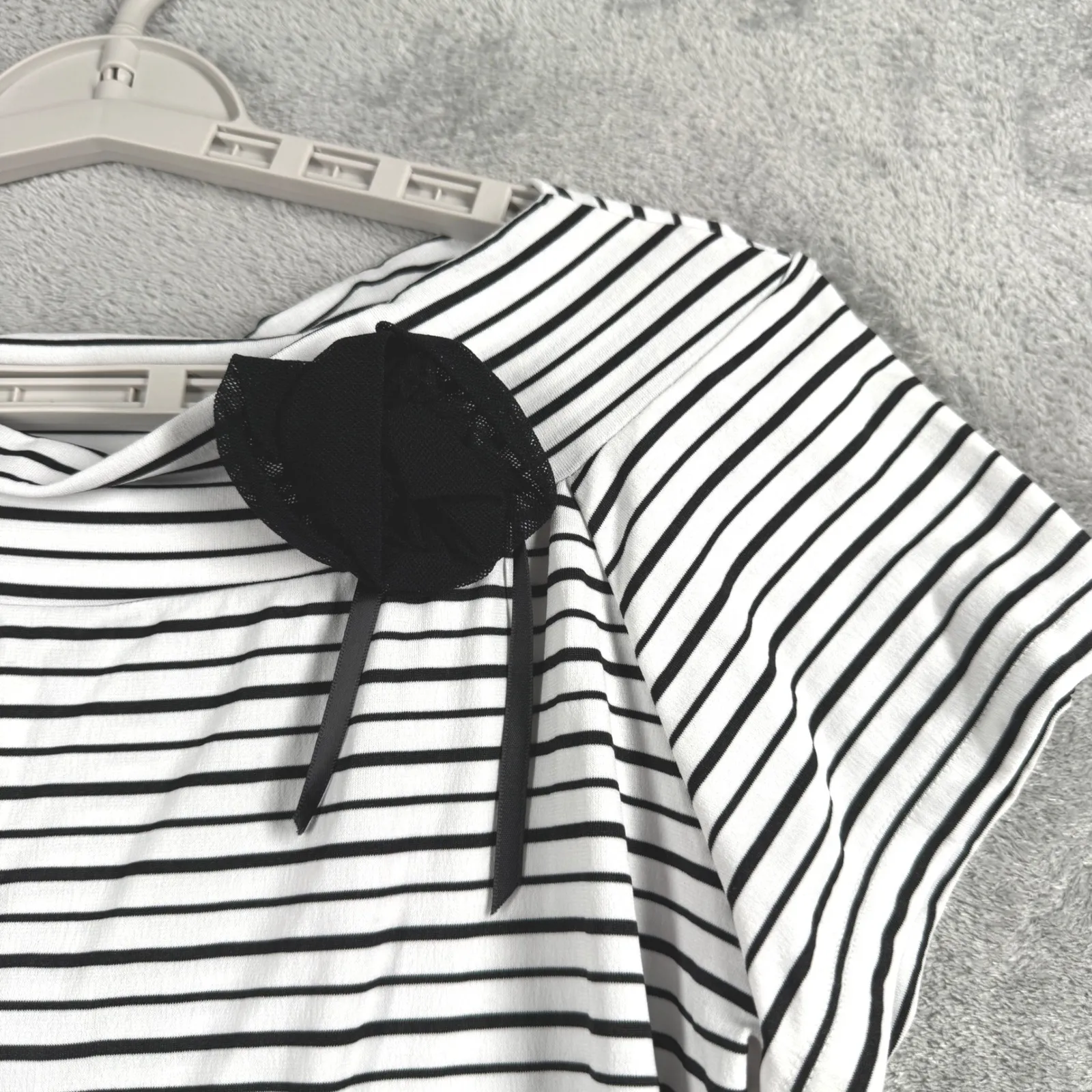 Jessica Max Blouse Womens XL Black‎ White Striped Top Flower Whimsigoth Y2K Black - Image 5