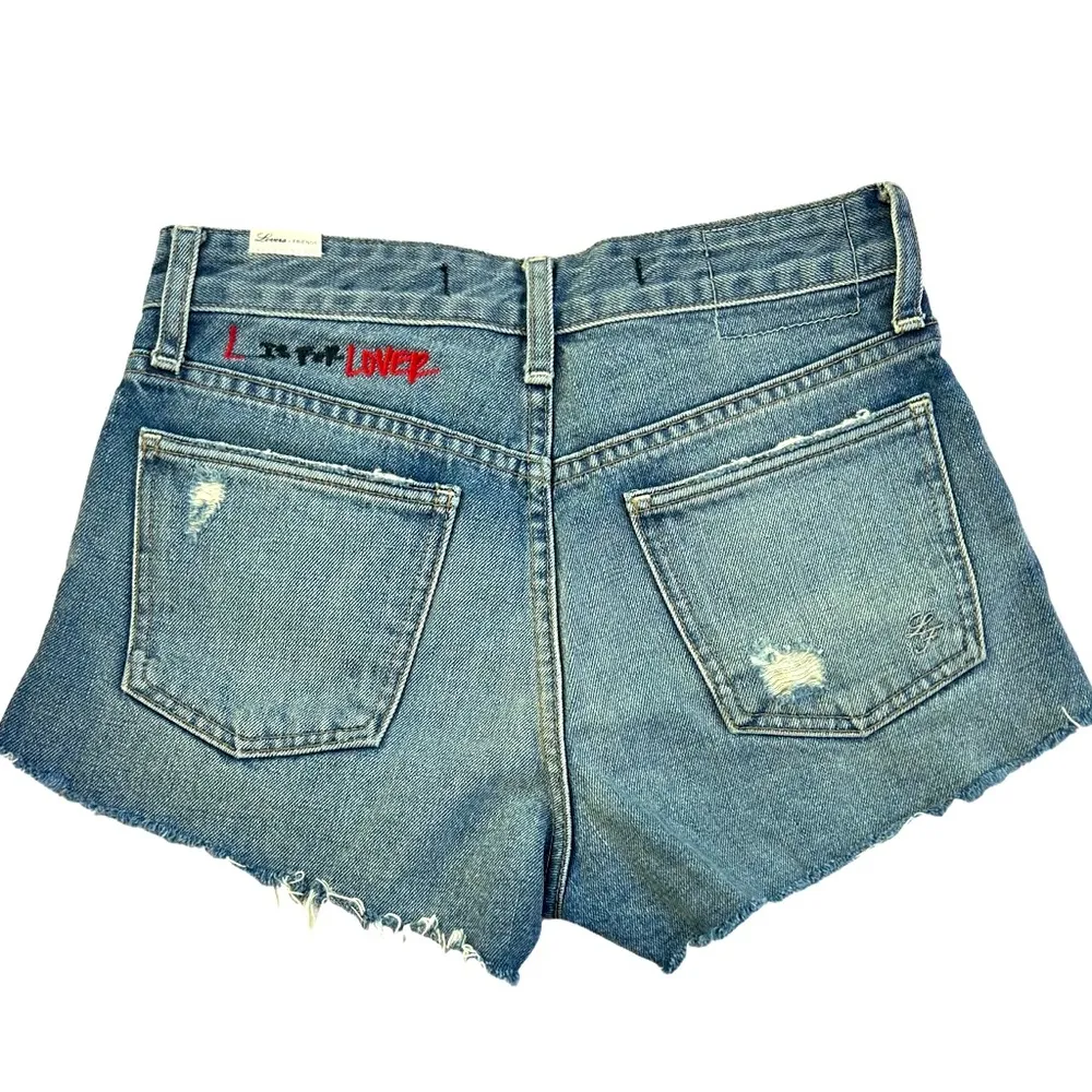 Lovers + Friends I Love you embroidered denim shorts L is for lover size 24 - Image 2