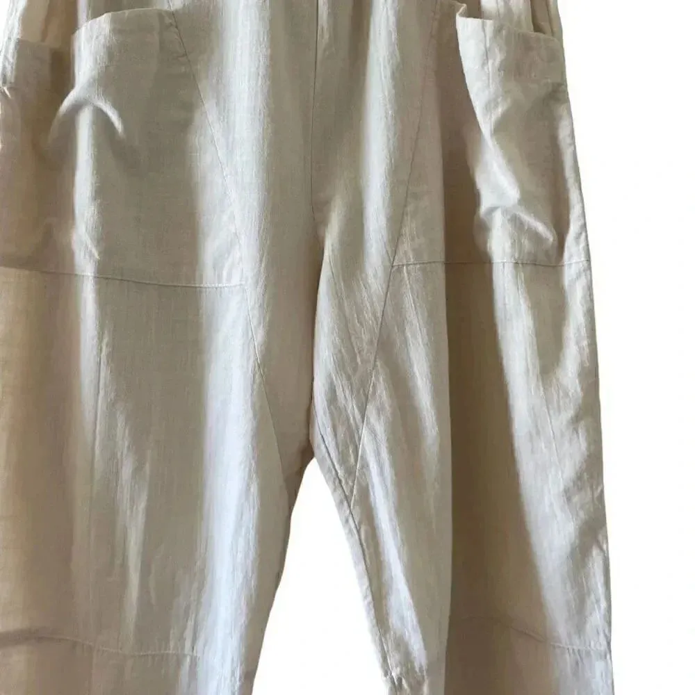 Zanzea Collection Ivory Elastic Waist Pull On Wide Leg Y2K Capri High SZ L #1274 - Image 3