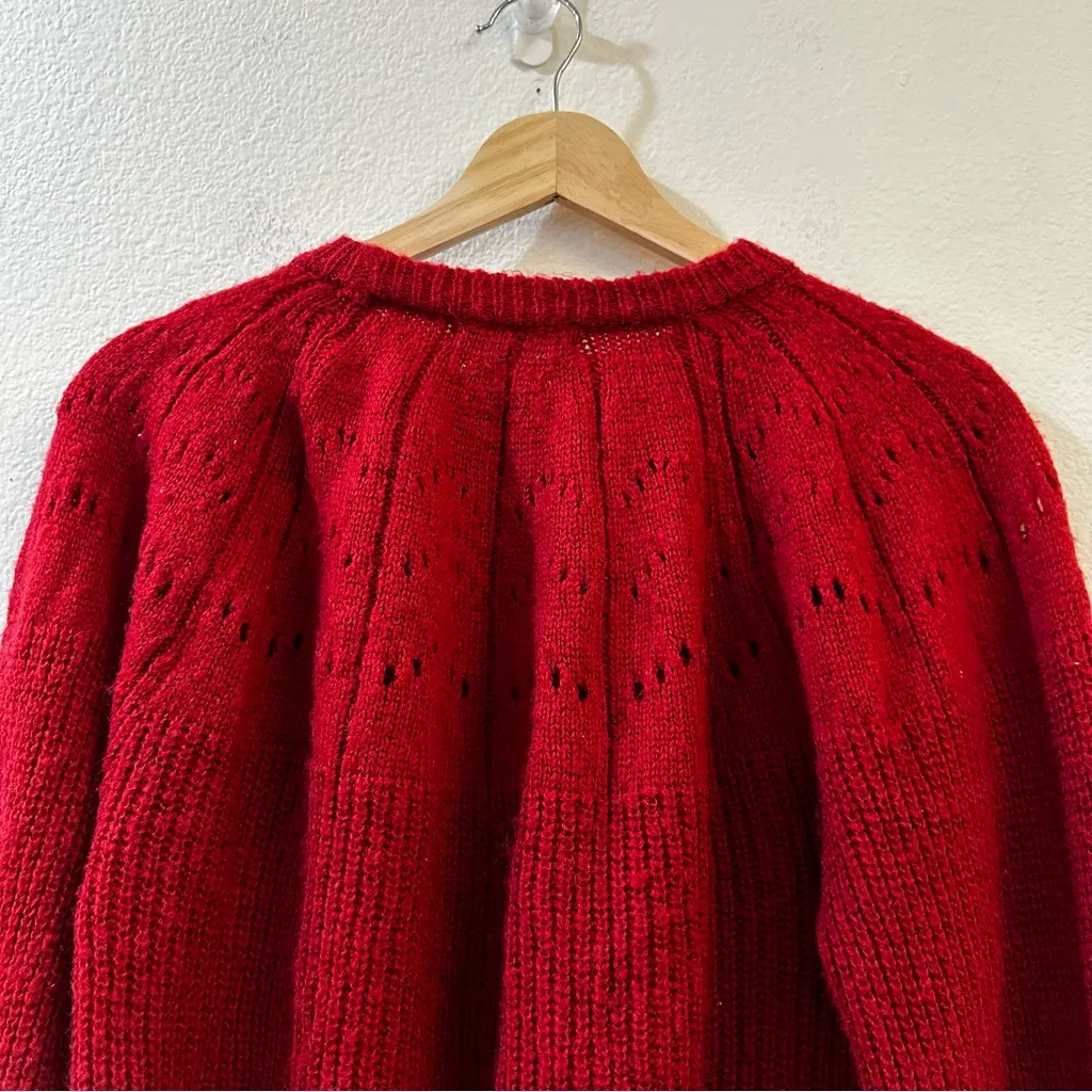 Mango Openwork Cable Knit Wool Blend Sweater Size XS Red - Image 8