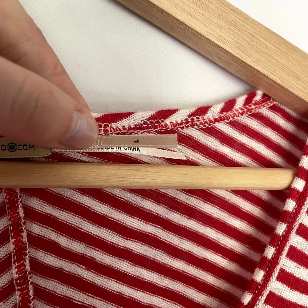 Max Studio red and white striped linen top short sleeved summer shirt women's L - Image 4