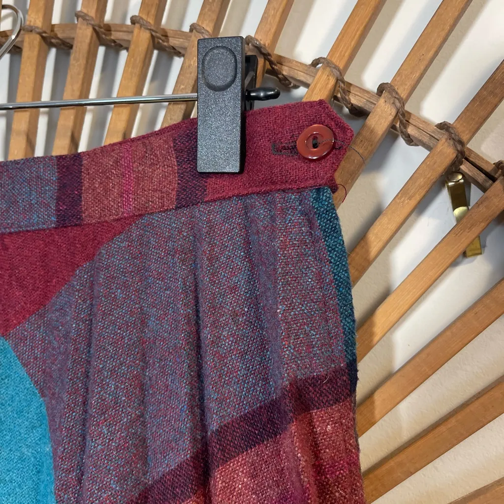 VTG Plaid Pleated Wool Skirt Midi Skirt Red Multi 60’s - Image 6