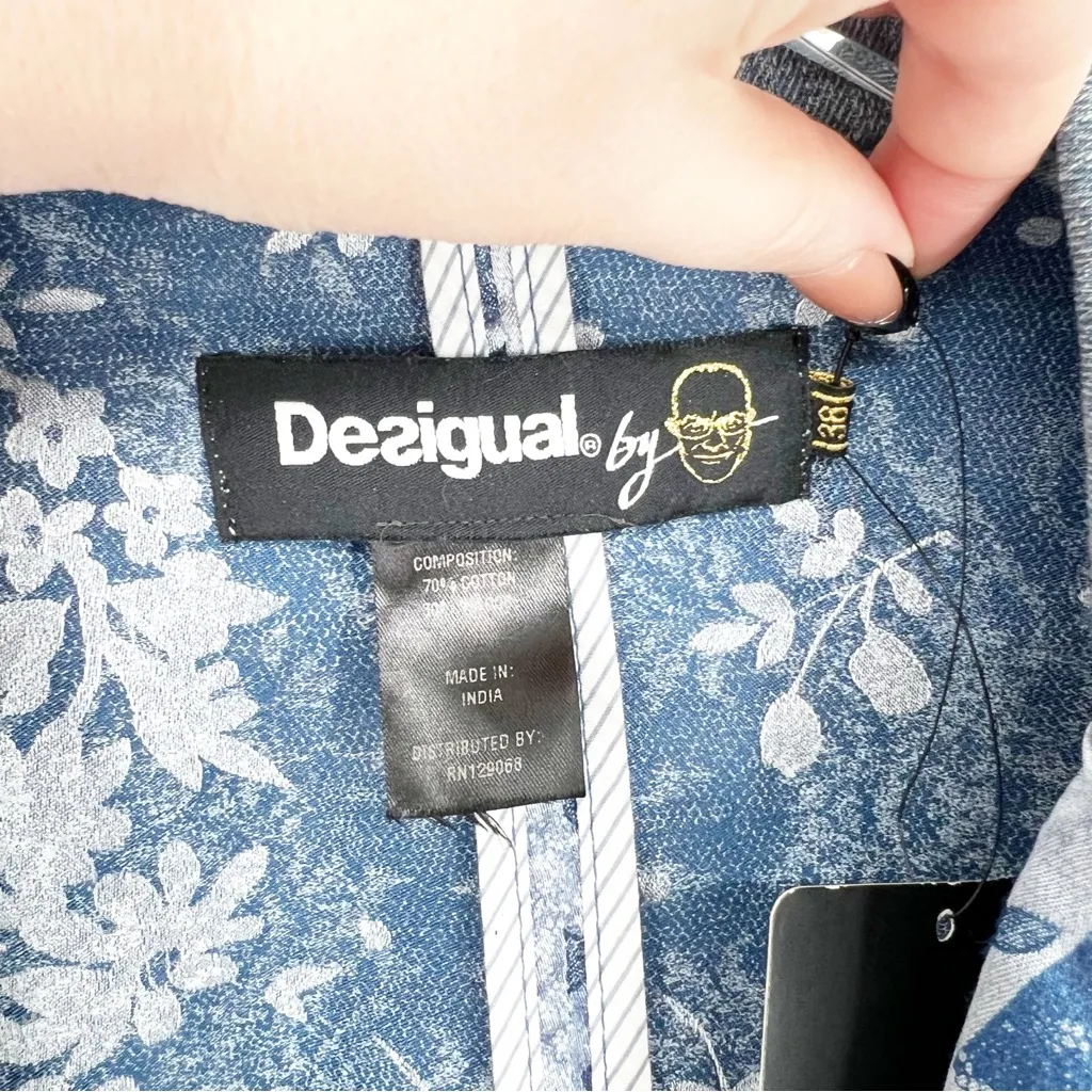 Desigual NWT  Satin Denim Patchwork Blazer‎ 38 (Small) Blue - Image 6