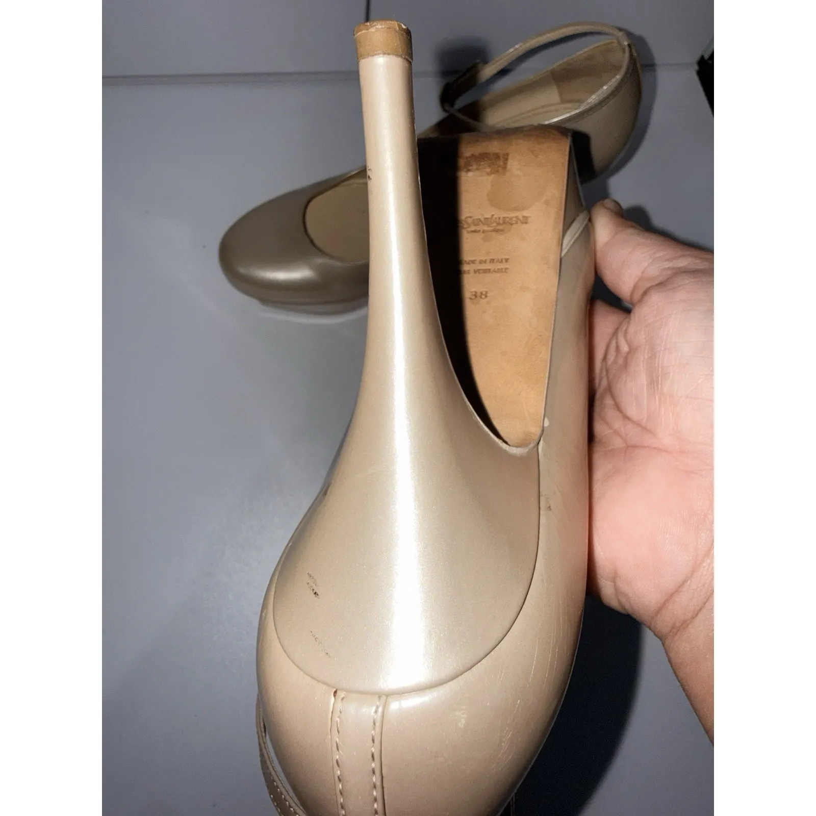 YSL YVES SAINT LAURENT LA PERLE 75 PUMP PATENT LEATHER PLATFORM SHOES 38 Y2K - Image 14