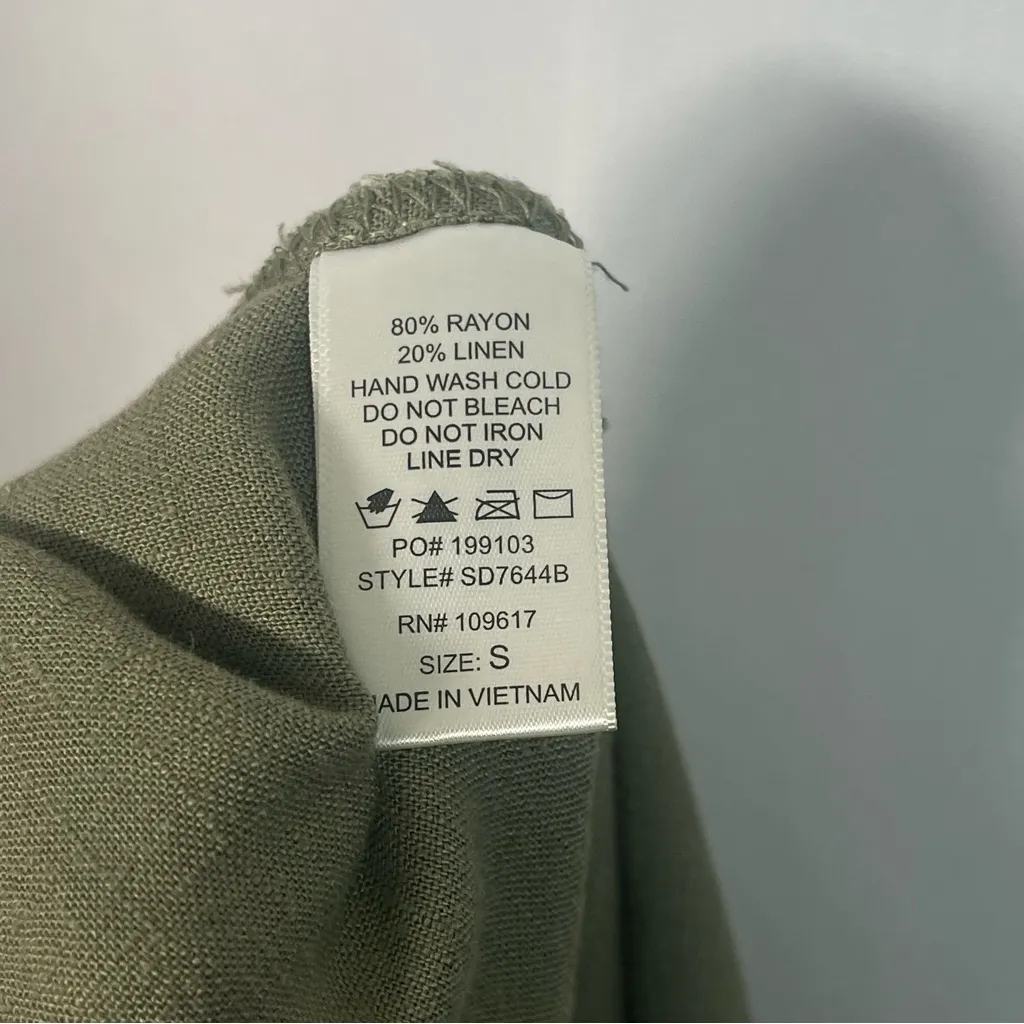 Shinestar Small Linen Sage Olive Green Wide Leg Jumpsuit Utilitarian Minimalist - Image 6