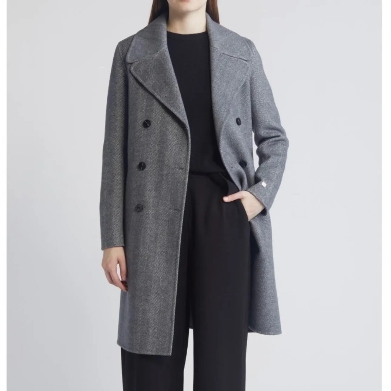 Soia & Kyo Safira Double Breasted Wool Herringbone‎ Coat, Black/Gray Medium NWT - Image 12