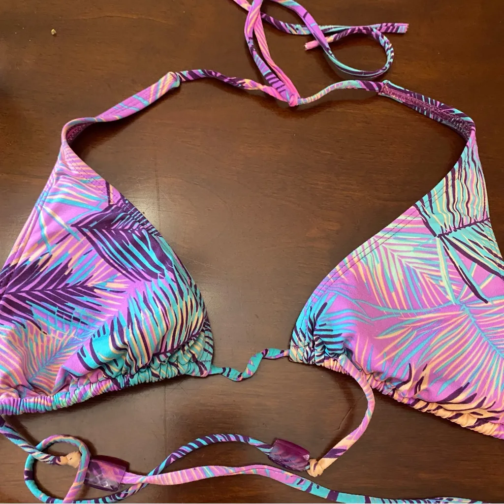 H&M Womens 2 Pc Bikini Swim Suit Top Size 6 Bottoms XS Size 4 Waist 28” Palm - Image 2