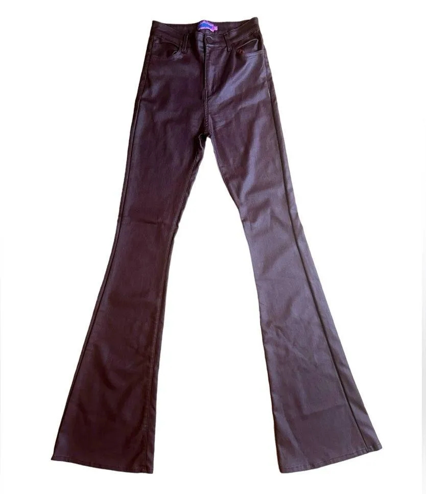 Edikted  Luna Faux Leather Flare Leg Pants Brown Size Small Going Out Date Night - Image 6