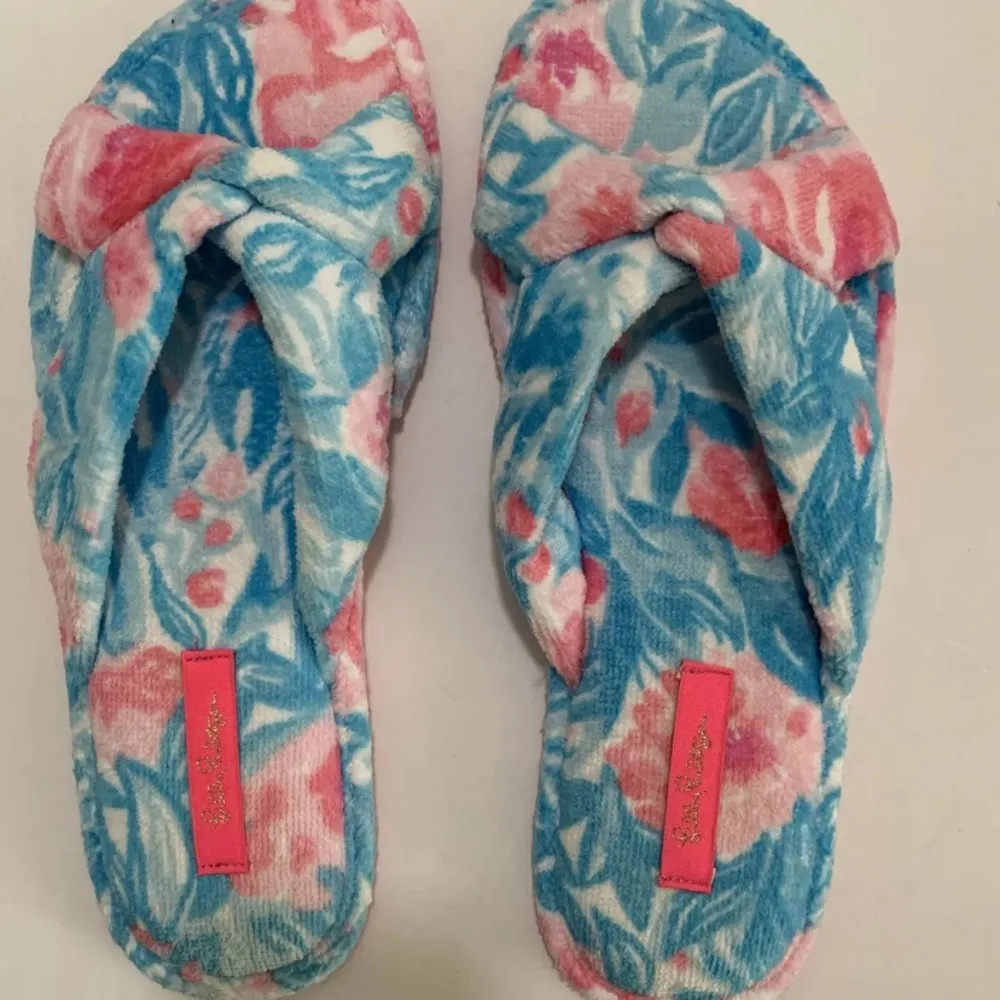 Lilly Pulitzer Terry Slippers Bondi Blue Pink Little Peony New No Tag 7 - Image 3