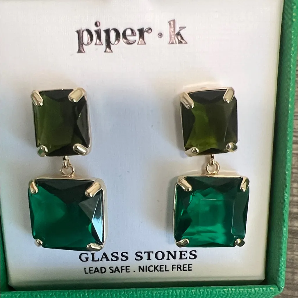 Piper K | Green Square Drop Earrings - Image 7