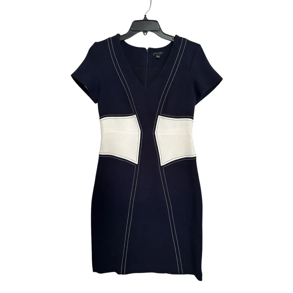 Ann Taylor Size 2 Navy White Short Sleeve Stitch Bodice Women’s Sheath Dress - Image 4