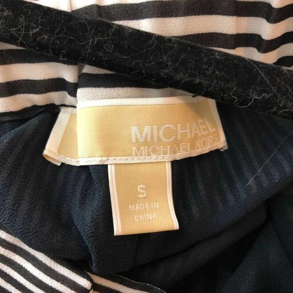 Michael Kors Womens Pants High Rise Wide Leg Flowy Striped Navy Blue White S - Image 3