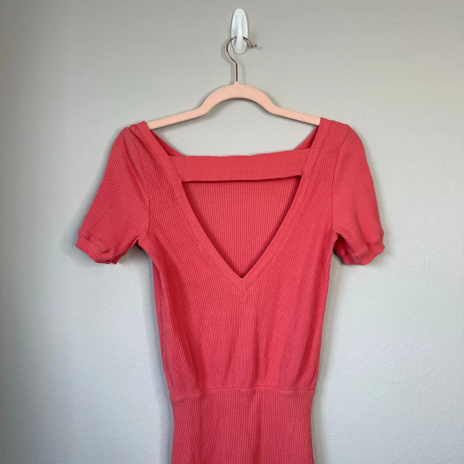 FREE PEOPLE FP Beach Happy Hour Mini Dress Coral Pink Size XS Ribbed - Image 4