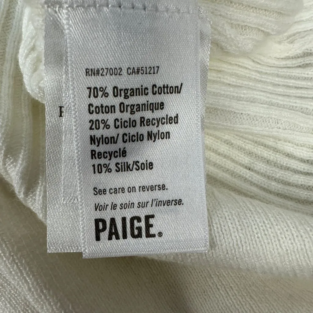 Paige Womens XL Lianne Sweater Ivory Short Sleeve Button-Up Ribbed Cotton Blend - Image 6
