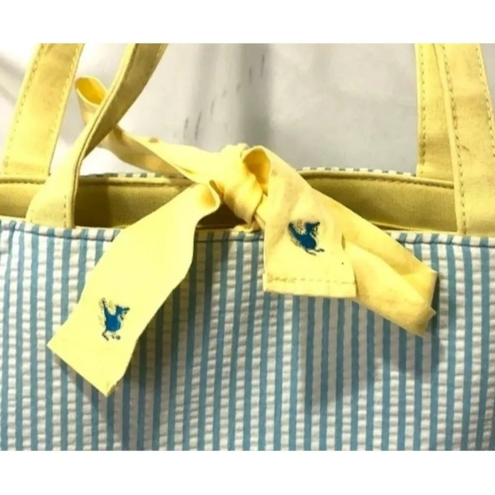 Quacker Factory Resort Blue White Seersucker Seashell Tote Bag Yellow Tr… - Image 8