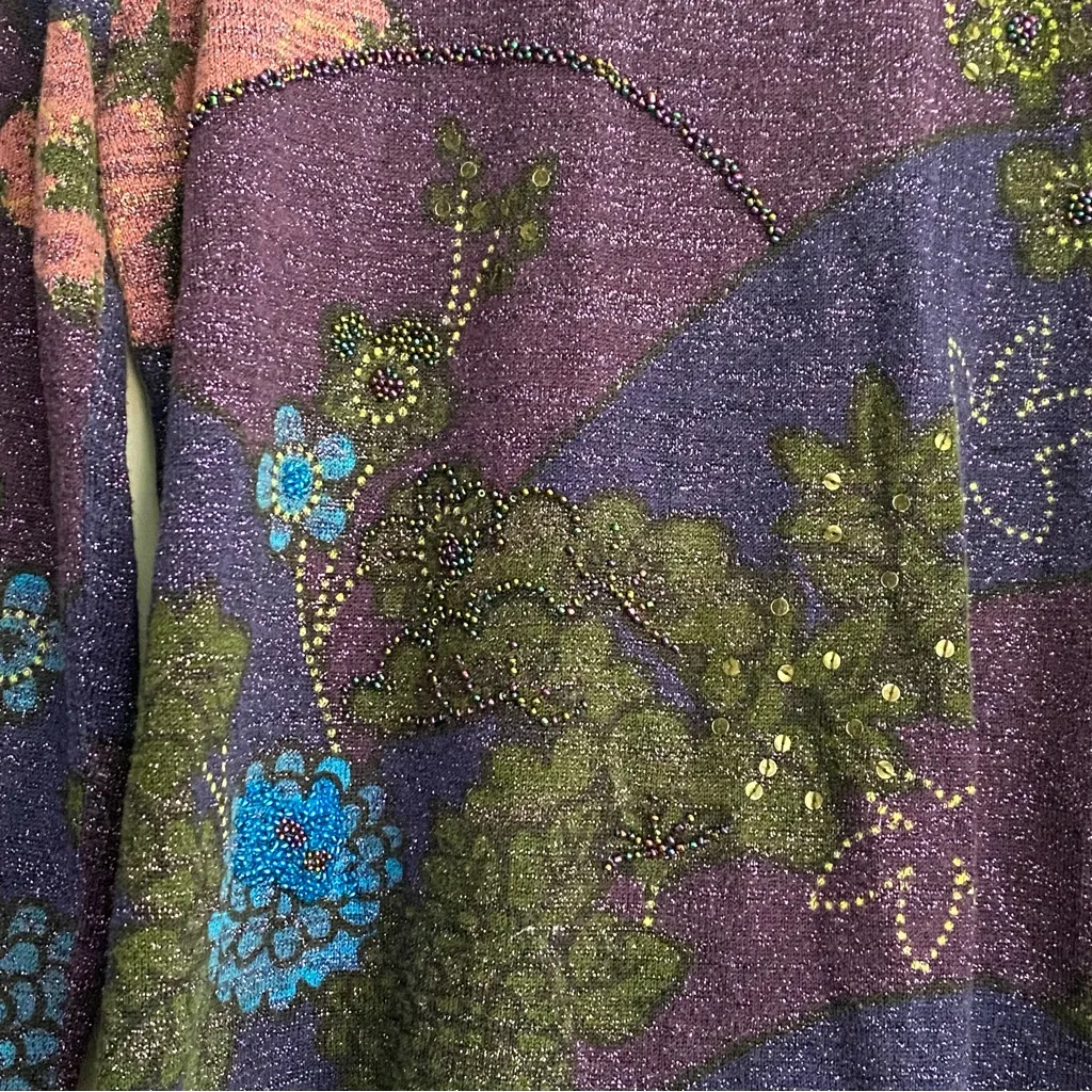 VTG Nancy‎ Bolen City Girl Silk Purple Beaded Shimmer Evening Top Party NYE M Size M - Image 2